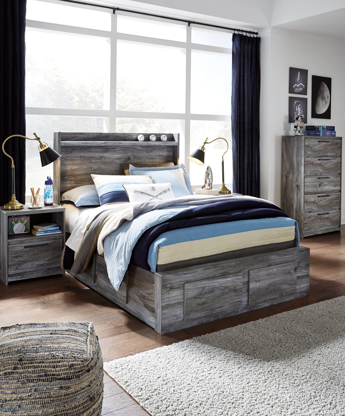 Baystorm  Panel Bed With 2 Storage Drawers