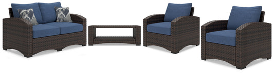 Ashley Express - Windglow Outdoor Loveseat and 2 Chairs with Coffee Table