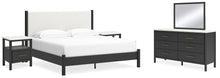 Load image into Gallery viewer, Cadmori King Upholstered Panel Bed with Mirrored Dresser and 2 Nightstands
