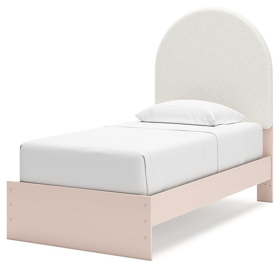 Wistenpine Twin Upholstered Panel Bed with Mirrored Dresser