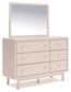 Wistenpine Twin Upholstered Panel Headboard with Mirrored Dresser, Chest and 2 Nightstands