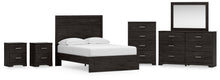 Load image into Gallery viewer, Belachime Full Panel Bed with Mirrored Dresser, Chest and 2 Nightstands
