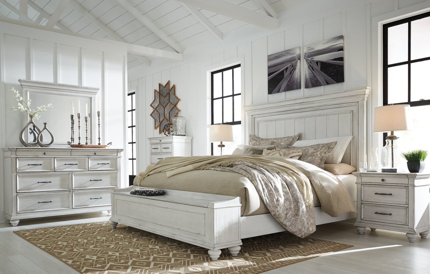 Kanwyn  Panel Bed With Storage Bench