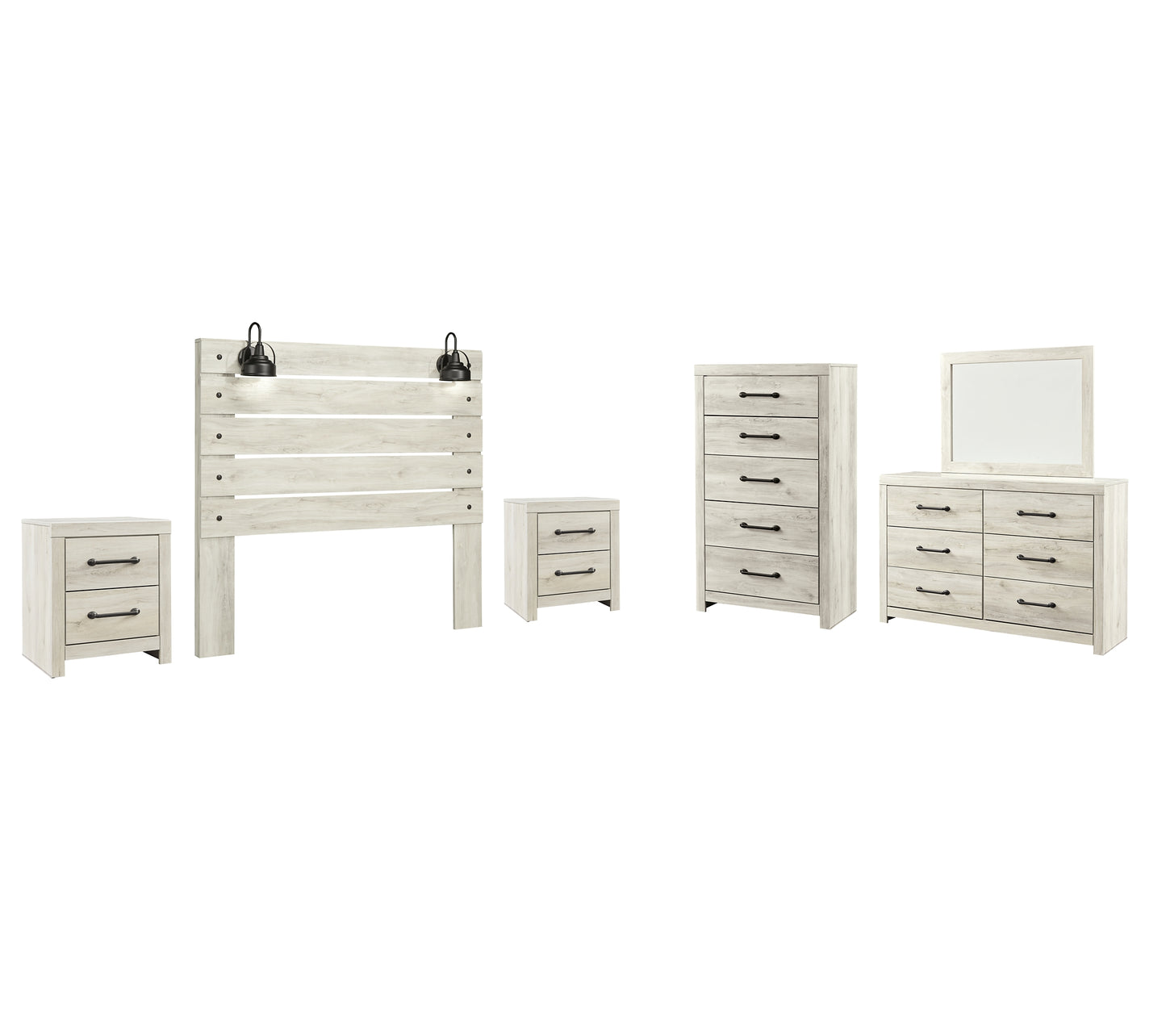 Cambeck  Panel Headboard With Mirrored Dresser, Chest And 2 Nightstands