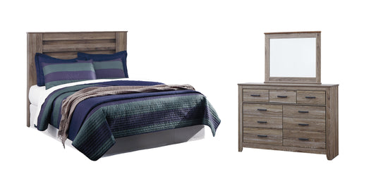 Zelen King/California King Panel Headboard with Mirrored Dresser