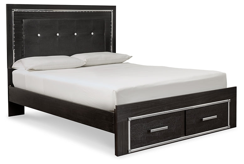 Kaydell Queen Panel Bed with Storage with Mirrored Dresser, Chest and 2 Nightstands